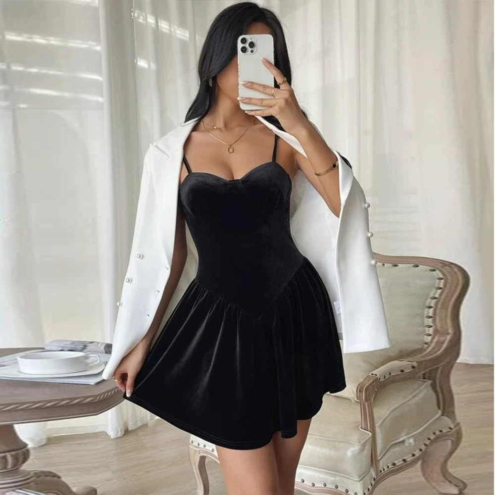 ZARA Sexy Velvet Spaghetti Strap Mini Party Dress